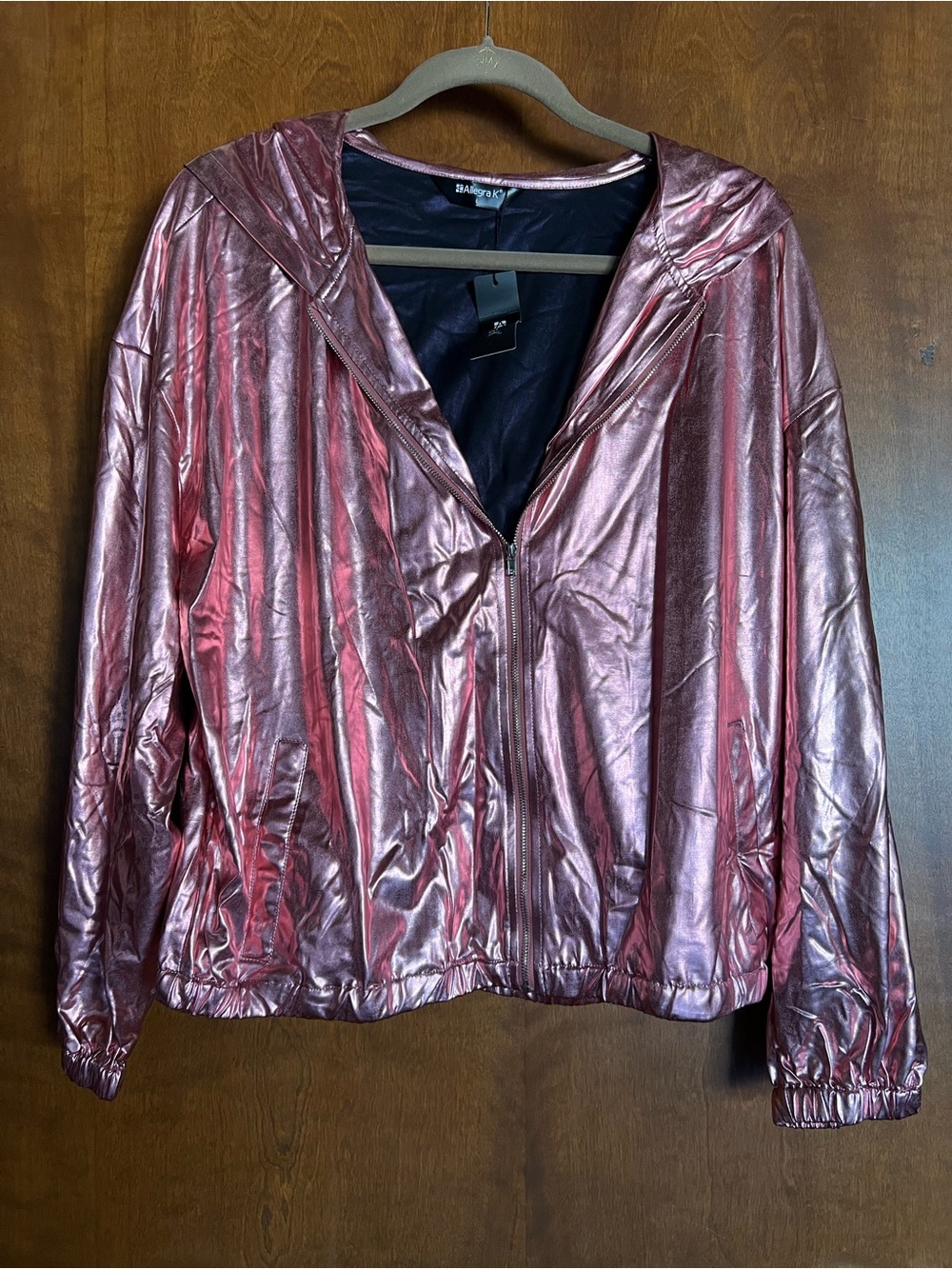 Allegra K Metallic Rose Zip-Front Bomber Jacket